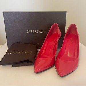 Gucci patent leather shoes heels shocking pink size 36